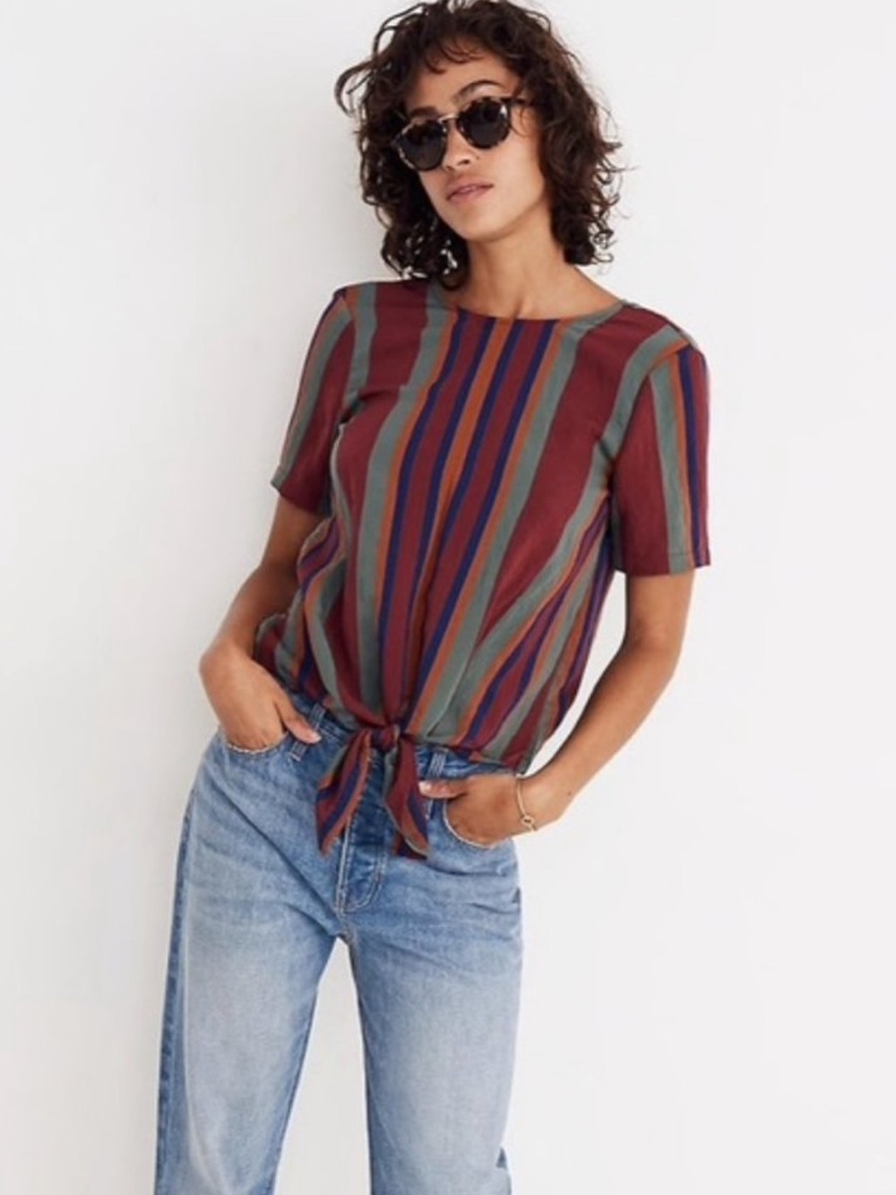 LIKE NEW Madewell Striped Rosalinda
Button-Back Tie Tee